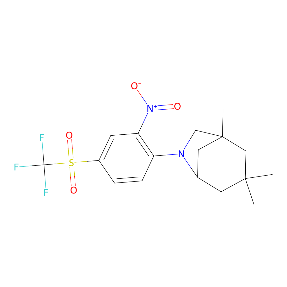 1,3,3-Trimethyl-6-(2-nitro-4-((trifluoromethyl)sulfonyl)phenyl)-6-azabicyclo[3.2.1]octane molecular structure, CAS 501111-44-0