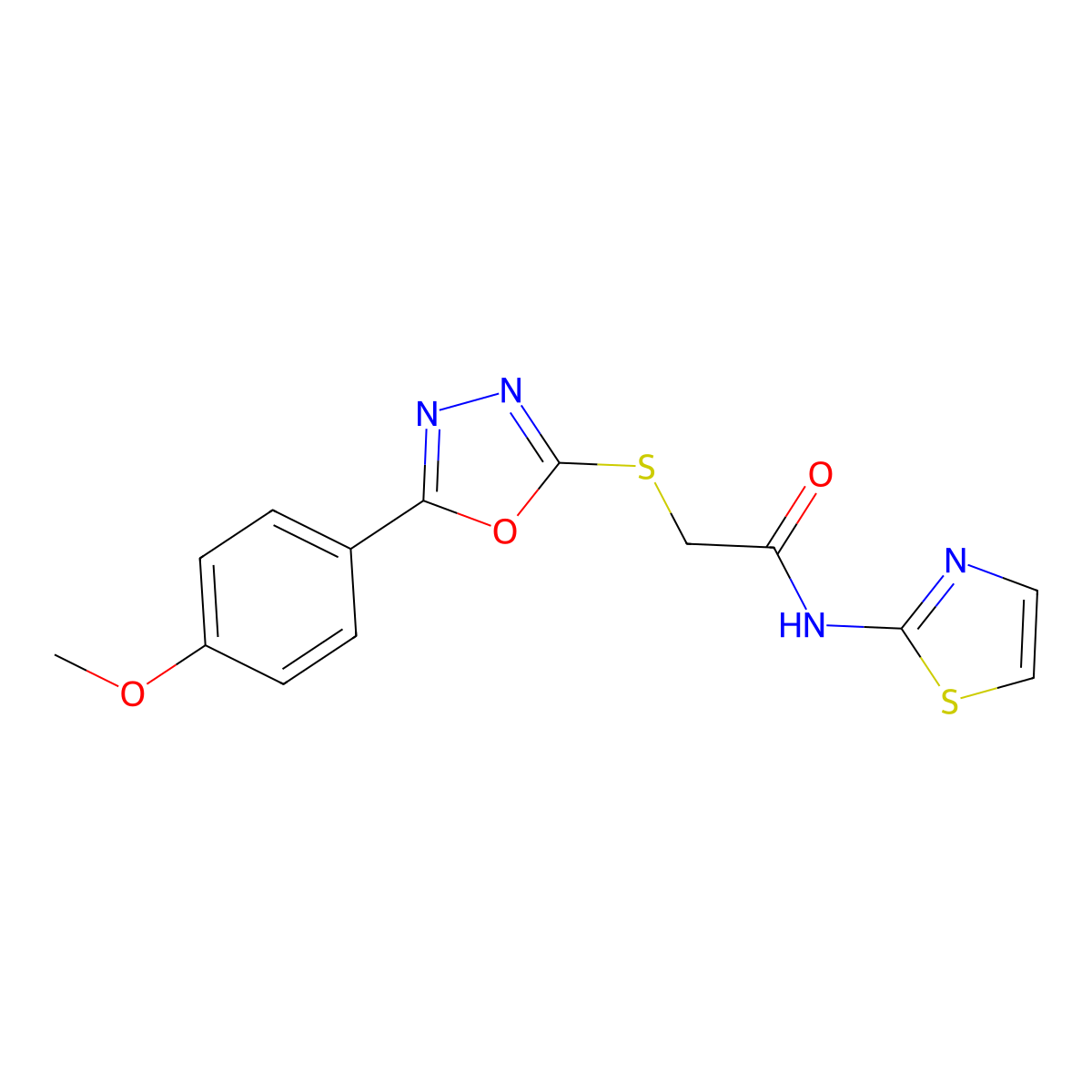 2-{[5-(4-methoxyphenyl)-1,3,4-oxadiazol-2-yl]sulfanyl}-N-(1,3-thiazol-2-yl)acetamide molecular structure, CAS 501111-46-2
