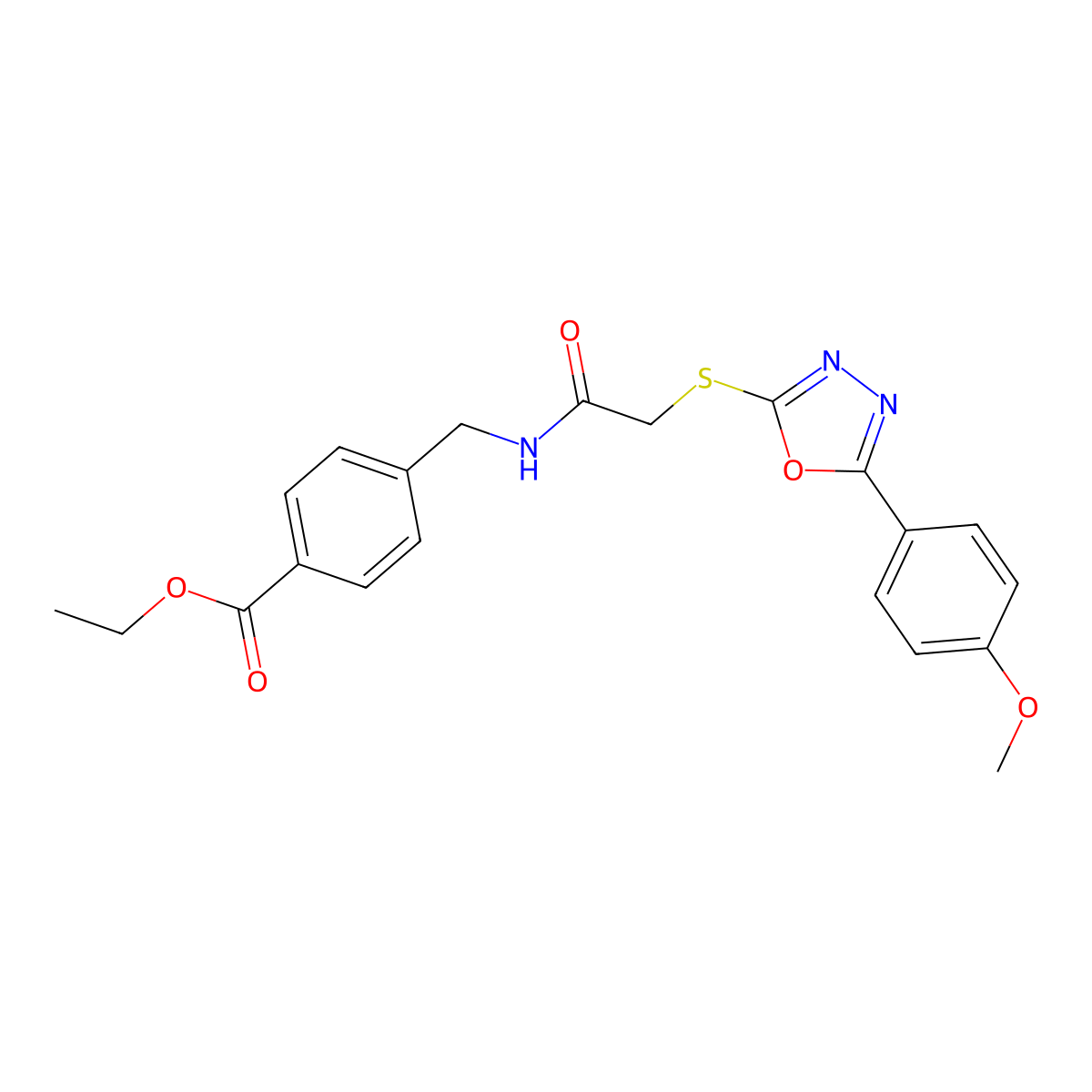 Ethyl 4-{[({[5-(4-methoxyphenyl)-1,3,4-oxadiazol-2-yl]sulfanyl}acetyl)amino]methyl}benzoate molecular structure, CAS 501111-47-3