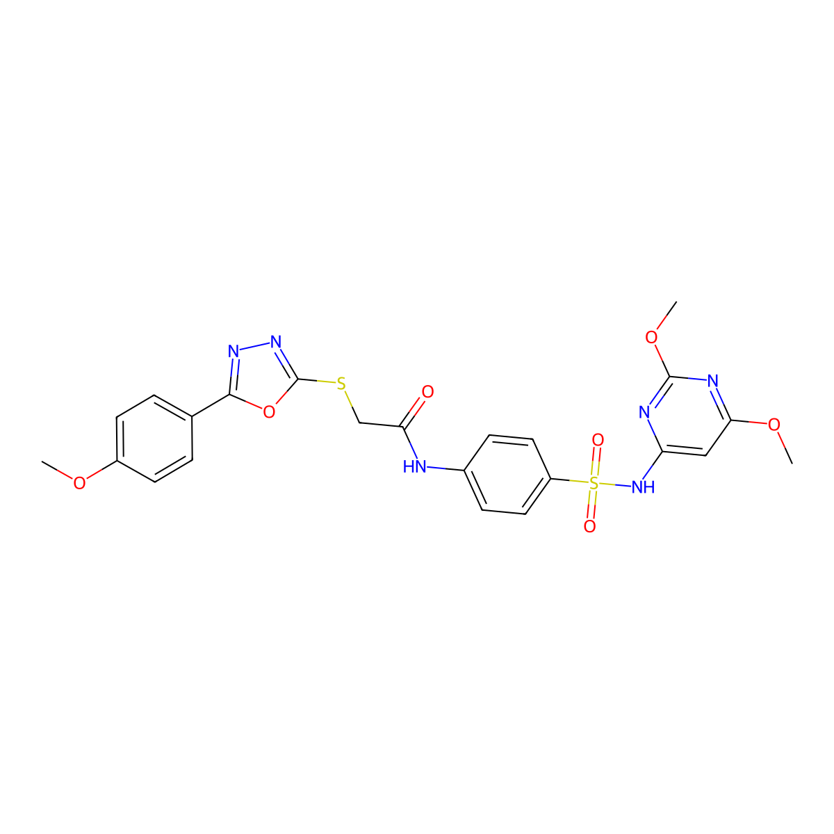 N-[4-[(2,6-dimethoxypyrimidin-4-yl)sulfamoyl]phenyl]-2-[[5-(4-methoxyphenyl)-1,3,4-oxadiazol-2-yl]sulfanyl]acetamide molecular structure, CAS 501111-49-5