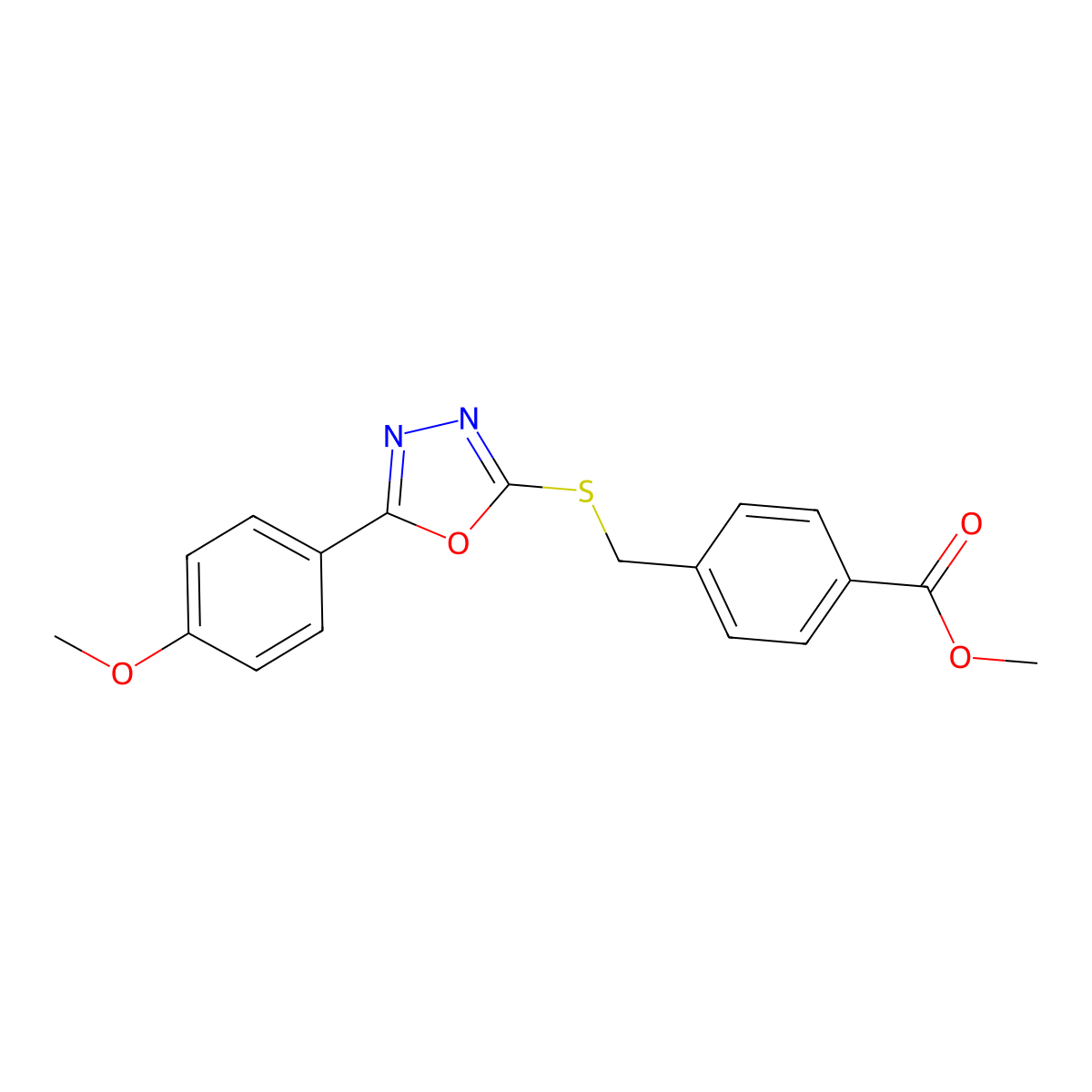 Methyl 4-{[5-(4-methoxyphenyl)-1,3,4-oxadiazol-2-ylthio]methyl}benzoate molecular structure, CAS 501111-50-8