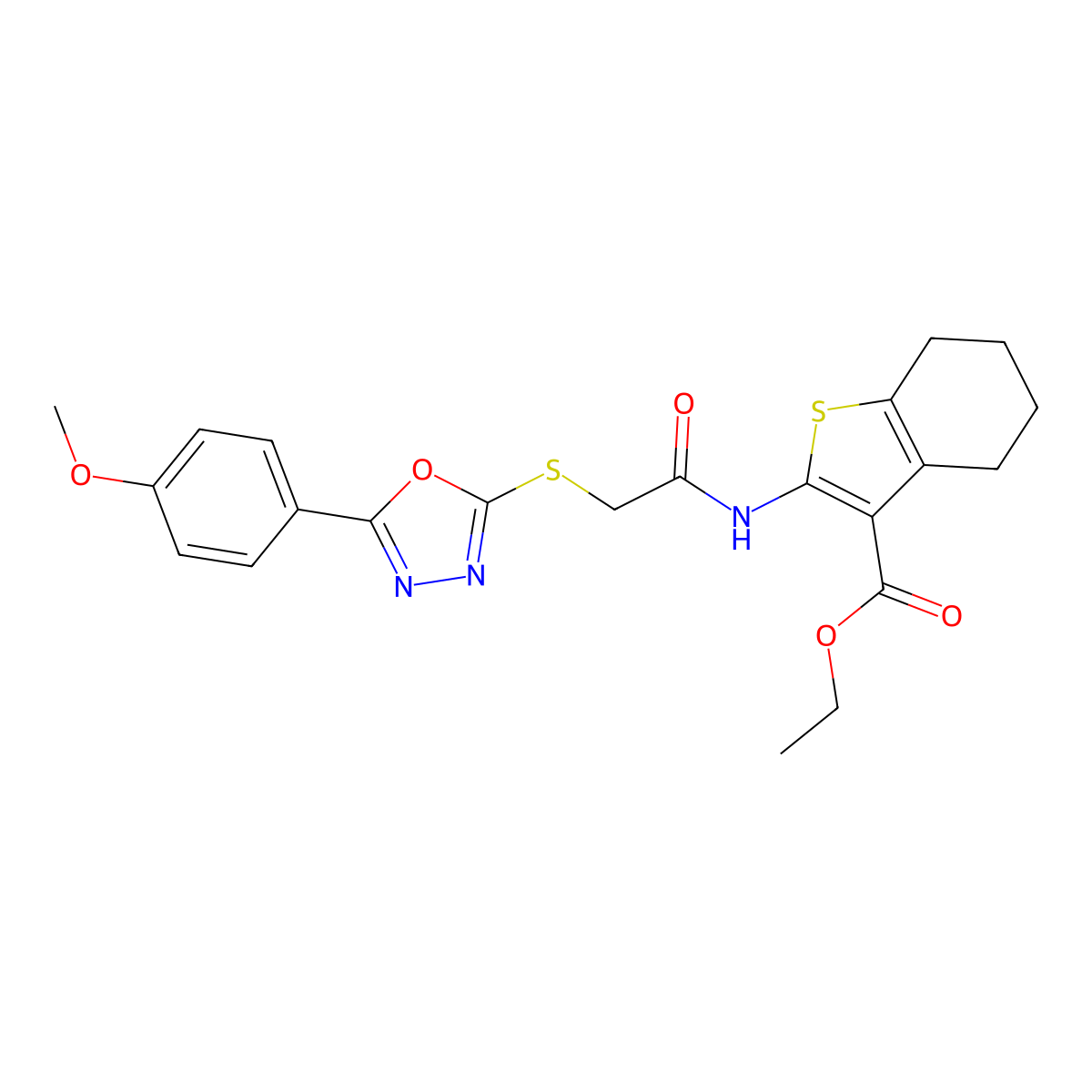 Ethyl 2-(2-((5-(4-methoxyphenyl)-1,3,4-oxadiazol-2-yl)thio)acetamido)-4,5,6,7-tetrahydrobenzo[b]thiophene-3-carboxylate molecular structure, CAS 501111-52-0