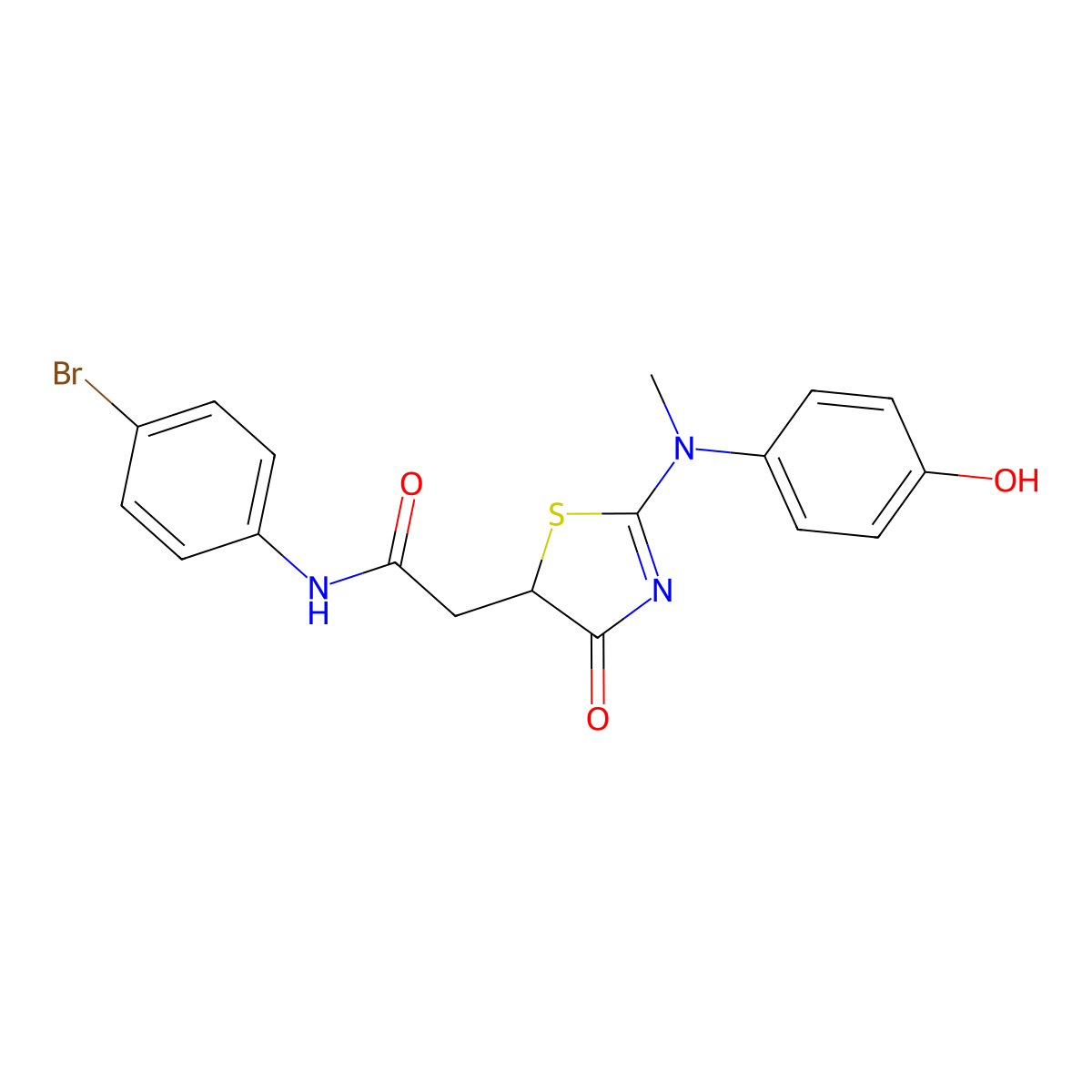 N-(4-bromophenyl)-2-{2-[(4-hydroxyphenyl)(methyl)amino]-4-oxo-4,5-dihydro-1,3-thiazol-5-yl}acetamide molecular structure, CAS 501112-24-9