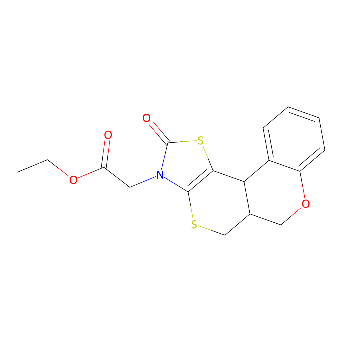 ethyl (2-oxo-5a,11b-dihydro-2H,5H-chromeno[4',3':4,5]thiopyrano[2,3-d][1,3]thiazol-3(6H)-yl)acetate molecular structure, CAS 501112-38-5