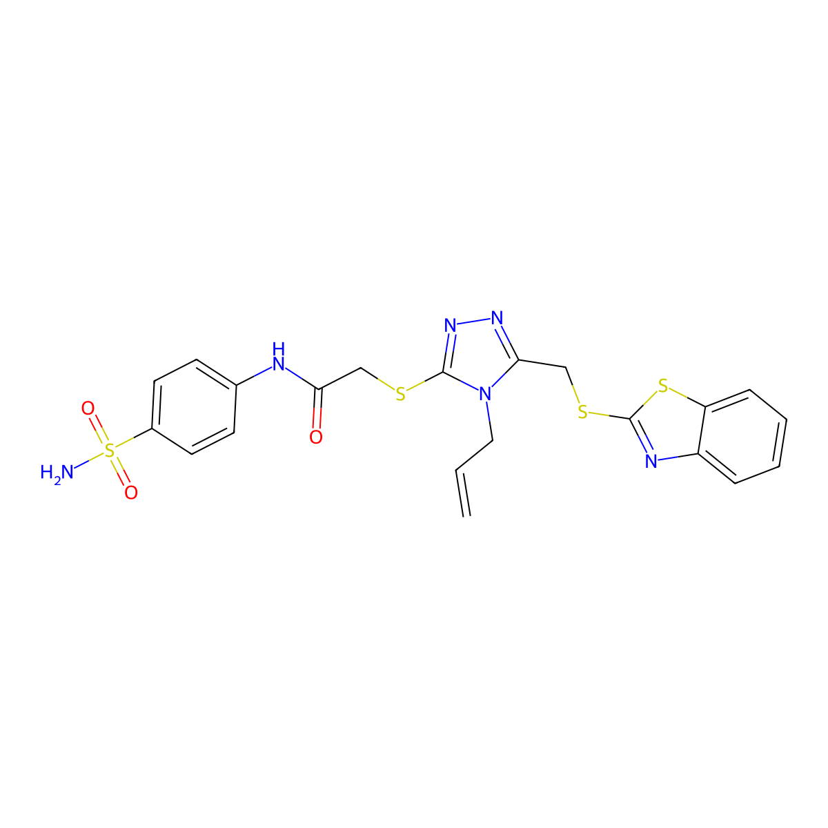 2-((4-allyl-5-((benzo[d]thiazol-2-ylthio)methyl)-4H-1,2,4-triazol-3-yl)thio)-N-(4-sulfamoylphenyl)acetamide molecular structure, CAS 501112-63-6