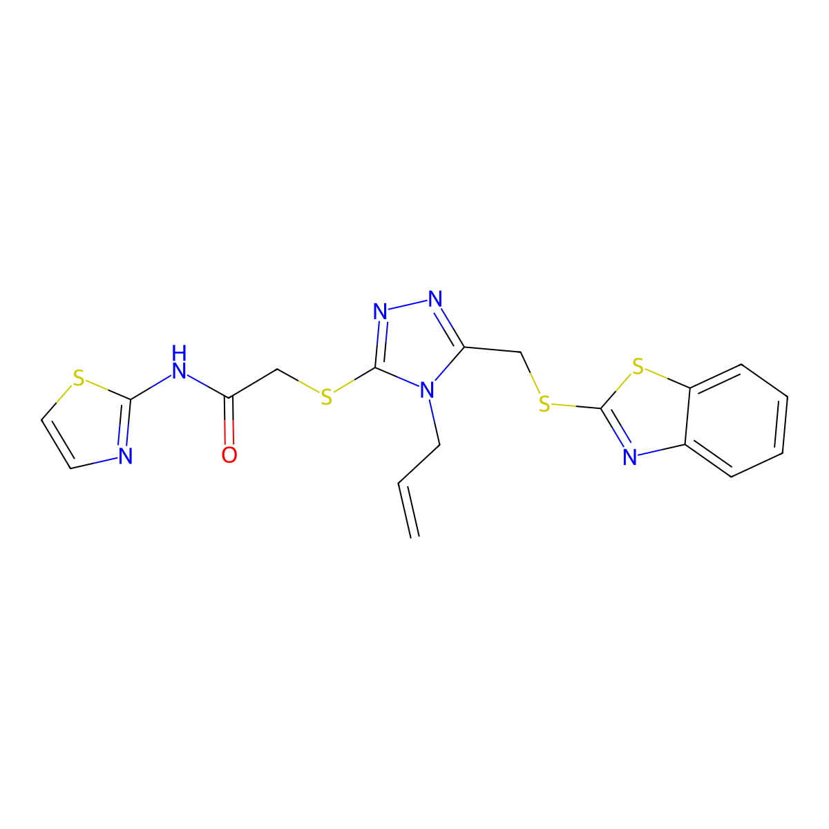 2-[5-(benzothiazol-2-ylthiomethyl)-4-prop-2-enyl(1,2,4-triazol-3-ylthio)]-N-(1,3-thiazol-2-yl)acetamide molecular structure, CAS 501112-64-7