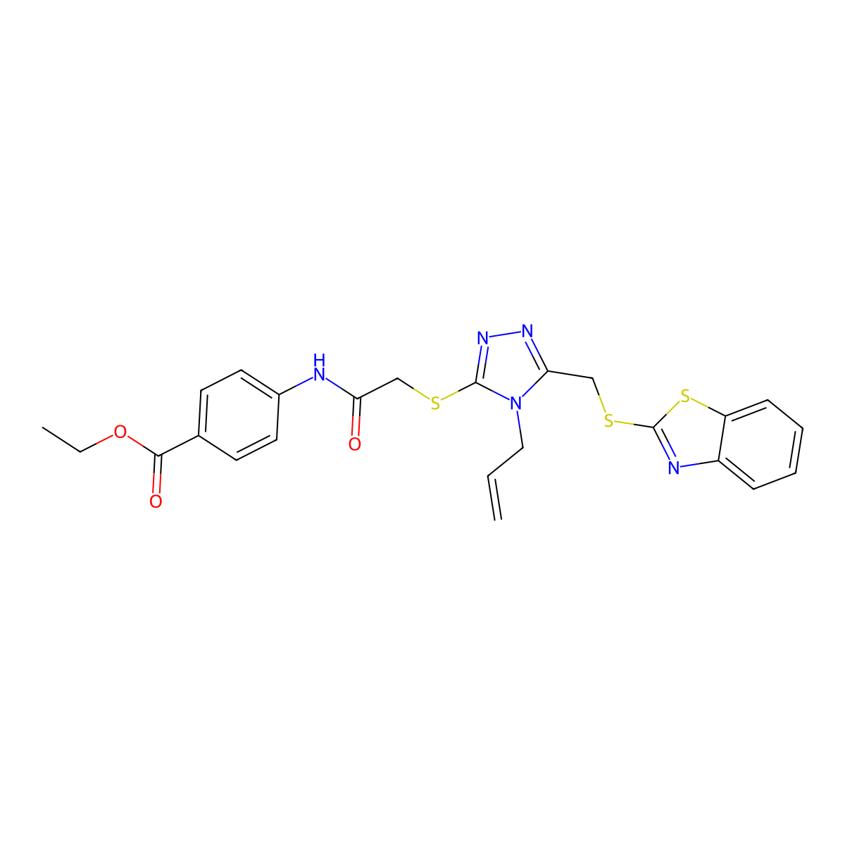Ethyl 4-{2-[5-(benzothiazol-2-ylthiomethyl)-4-prop-2-enyl-1,2,4-triazol-3-ylth io]acetylamino}benzoate molecular structure, CAS 501112-68-1
