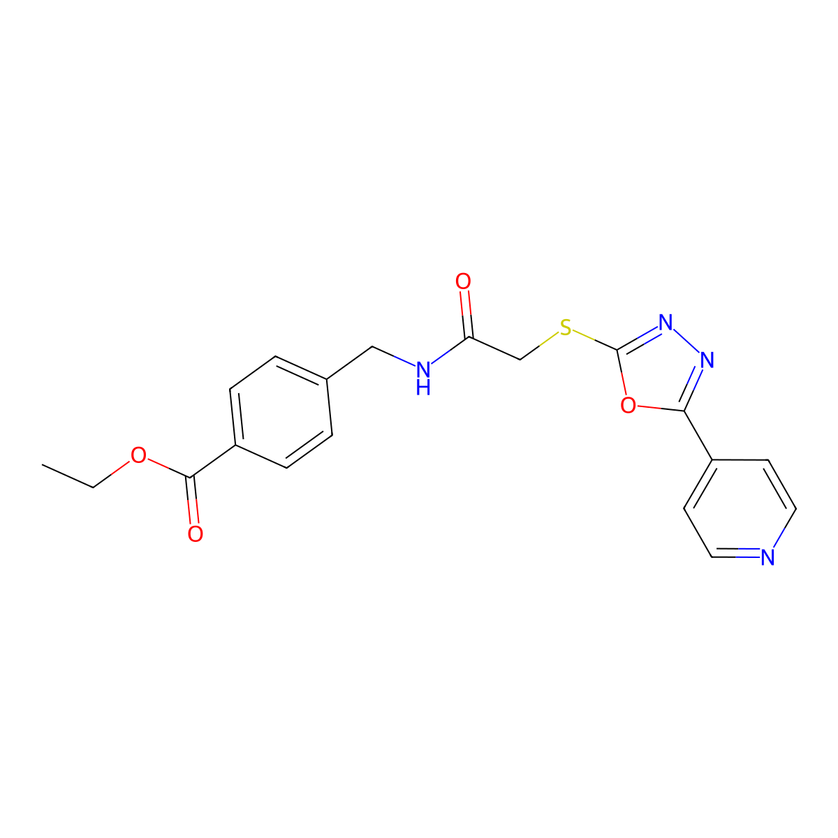 Ethyl 4-{[({[5-(4-pyridinyl)-1,3,4-oxadiazol-2-yl]thio}acetyl)amino]methyl}benzoate molecular structure, CAS 501112-69-2