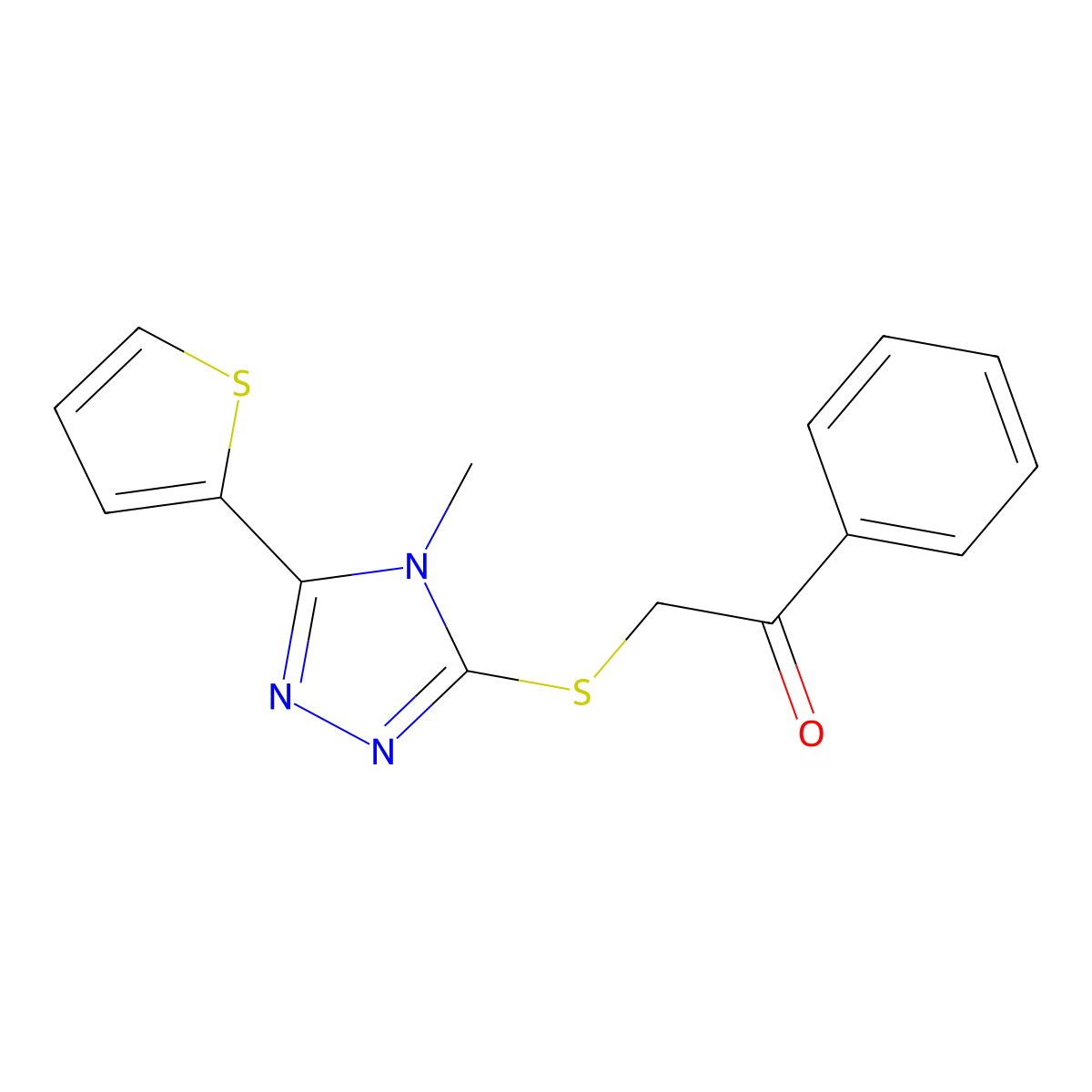 2-(4-Methyl-5-thiophen-2-yl-4H-[1,2,4]triazol-3-ylsulfanyl)-1-phenyl-ethanone molecular structure, CAS 501112-90-9