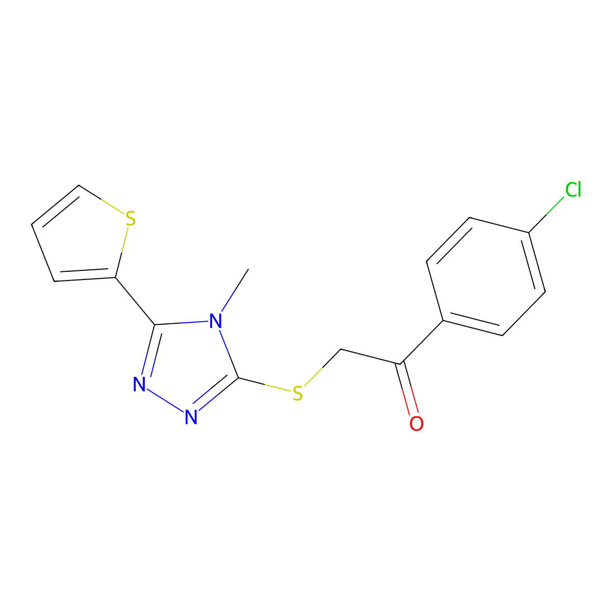 1-(4-chlorophenyl)-2-{[4-methyl-5-(2-thienyl)-4H-1,2,4-triazol-3-yl]thio}ethanone molecular structure, CAS 501112-91-0