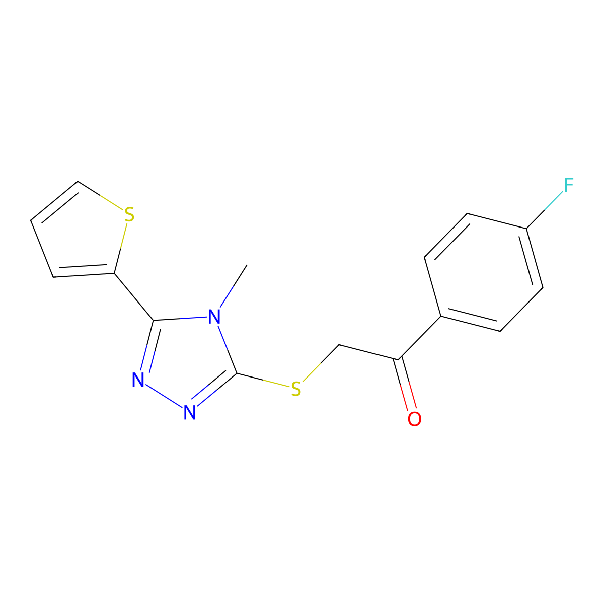 1-(4-fluorophenyl)-2-{[4-methyl-5-(2-thienyl)-4H-1,2,4-triazol-3-yl]thio}ethanone molecular structure, CAS 501112-93-2
