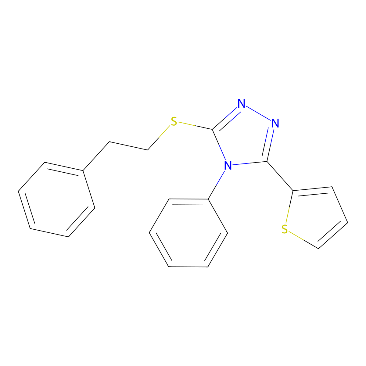 4-phenyl-3-[(2-phenylethyl)sulfanyl]-5-(thiophen-2-yl)-4H-1,2,4-triazole molecular structure, CAS 501113-06-0
