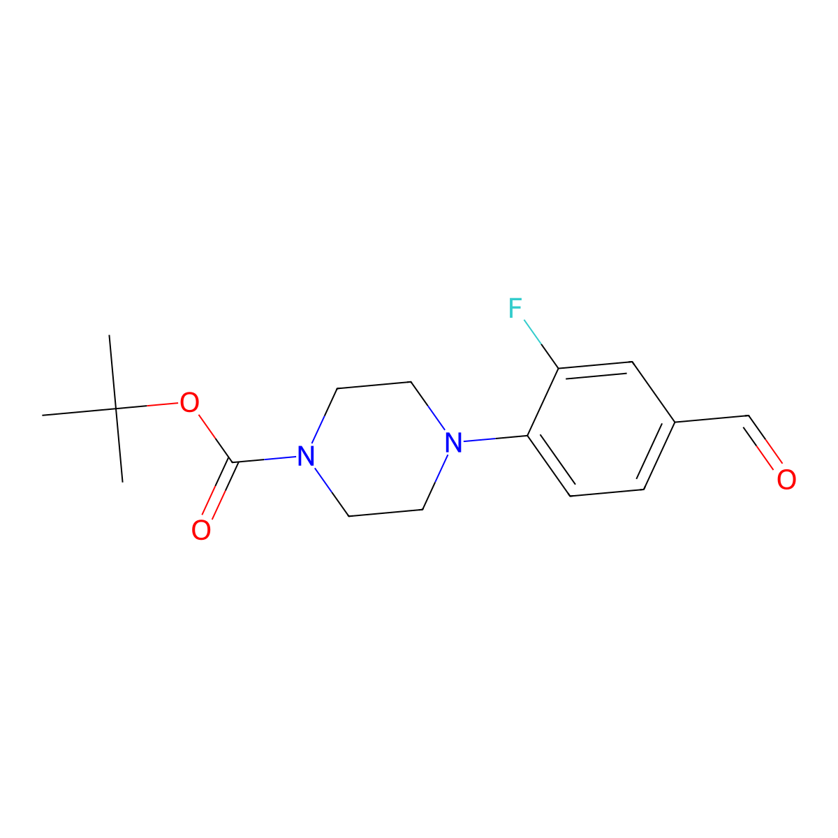 Tert-butyl 4-(2-fluoro-4-formylphenyl)piperazine-1-carboxylate molecular structure, CAS 501126-37-0