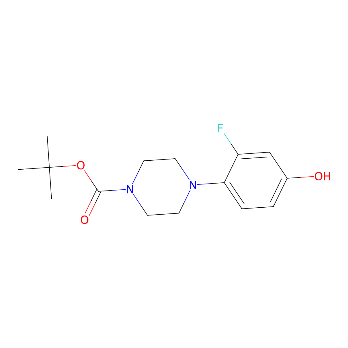 Tert-butyl 4-(2-fluoro-4-hydroxyphenyl)piperazine-1-carboxylate molecular structure, CAS 501126-38-1