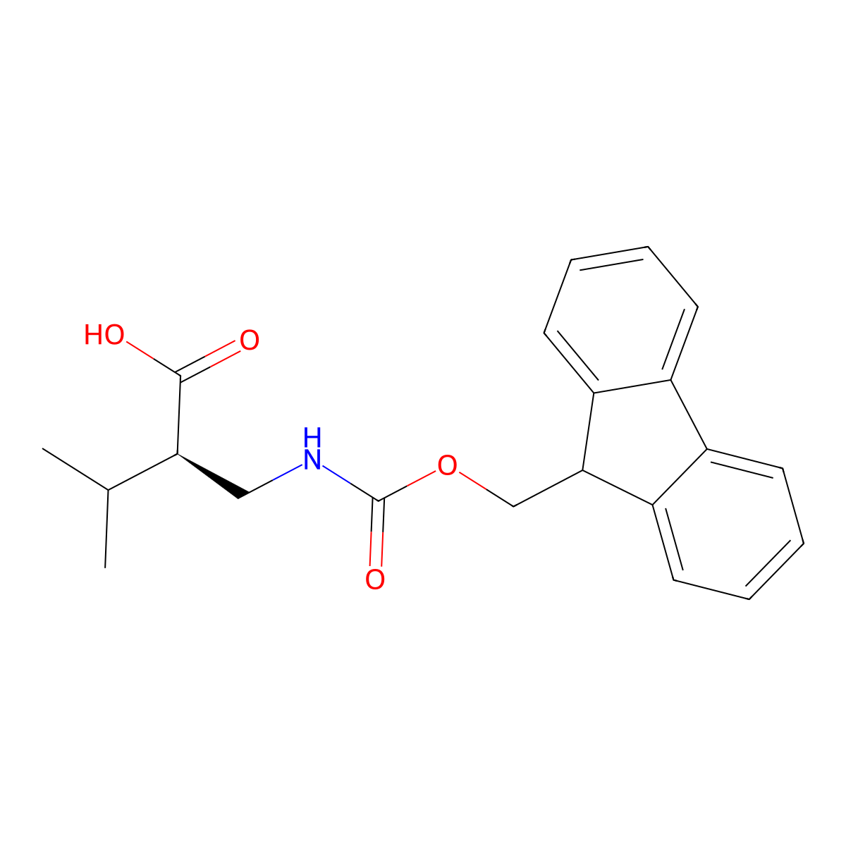 (R)-2-(((((9H-fluoren-9-yl)methoxy)carbonyl)amino)methyl)-3-methylbutanoic acid molecular structure, CAS 501331-02-8