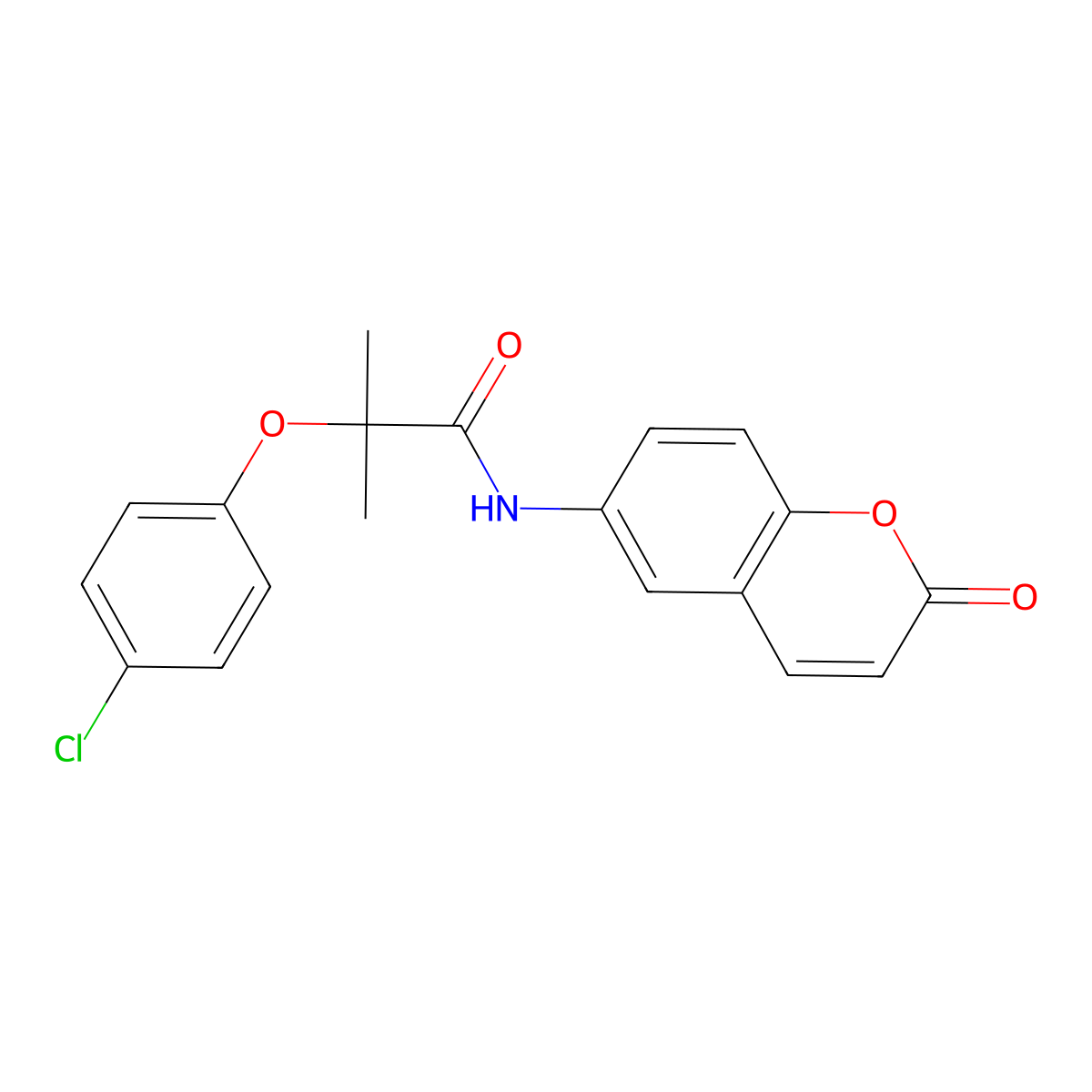 2-(4-chlorophenoxy)-2-methyl-N-(2-oxochromen-6-yl)propanamide molecular structure, CAS 501345-12-6