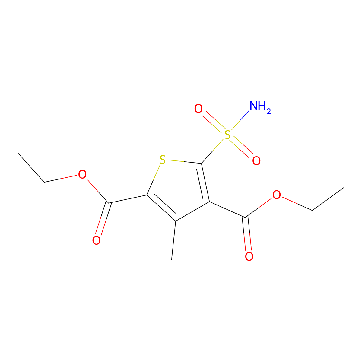 2,4-Diethyl 3-methyl-5-sulfamoylthiophene-2,4-dicarboxylate molecular structure, CAS 501348-43-2