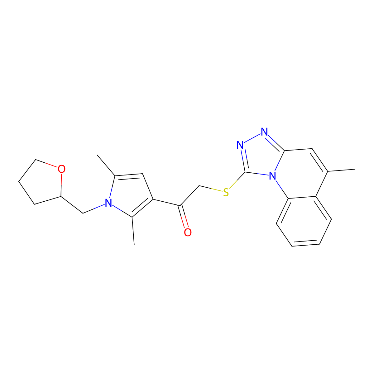 1-(2,5-dimethyl-1-((tetrahydrofuran-2-yl)methyl)-1H-pyrrol-3-yl)-2-((5-methyl-[1,2,4]triazolo[4,3-a]quinolin-1-yl)thio)ethanone molecular structure, CAS 501348-60-3