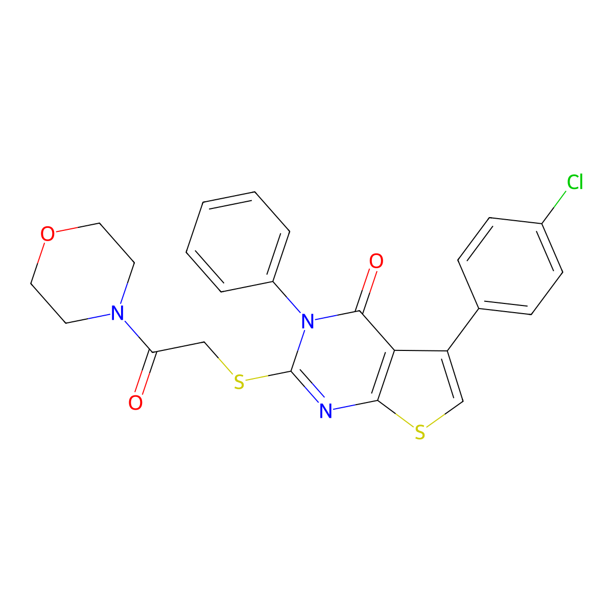 5-(4-chlorophenyl)-2-((2-morpholino-2-oxoethyl)thio)-3-phenylthieno[2,3-d]pyrimidin-4(3H)-one molecular structure, CAS 501348-70-5