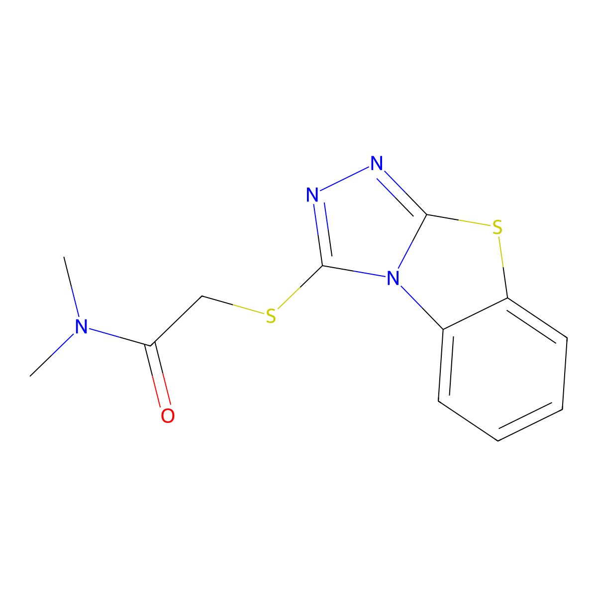N,N-dimethyl-2-{7-thia-2,4,5-triazatricyclo[6.4.0.0^{2,6}]dodeca-1(8),3,5,9,11-pentaen-3-ylsulfanyl}acetamide molecular structure, CAS 501349-24-2