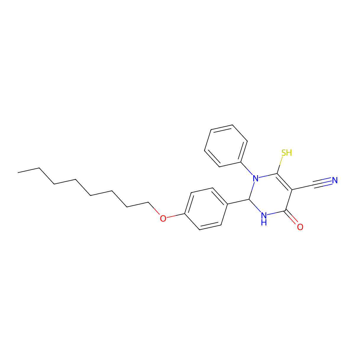 2-[4-(Octyloxy)phenyl]-4-oxo-1-phenyl-6-sulfanyl-1,2,3,4-tetrahydropyrimidine-5-carbonitrile molecular structure, CAS 501349-50-4