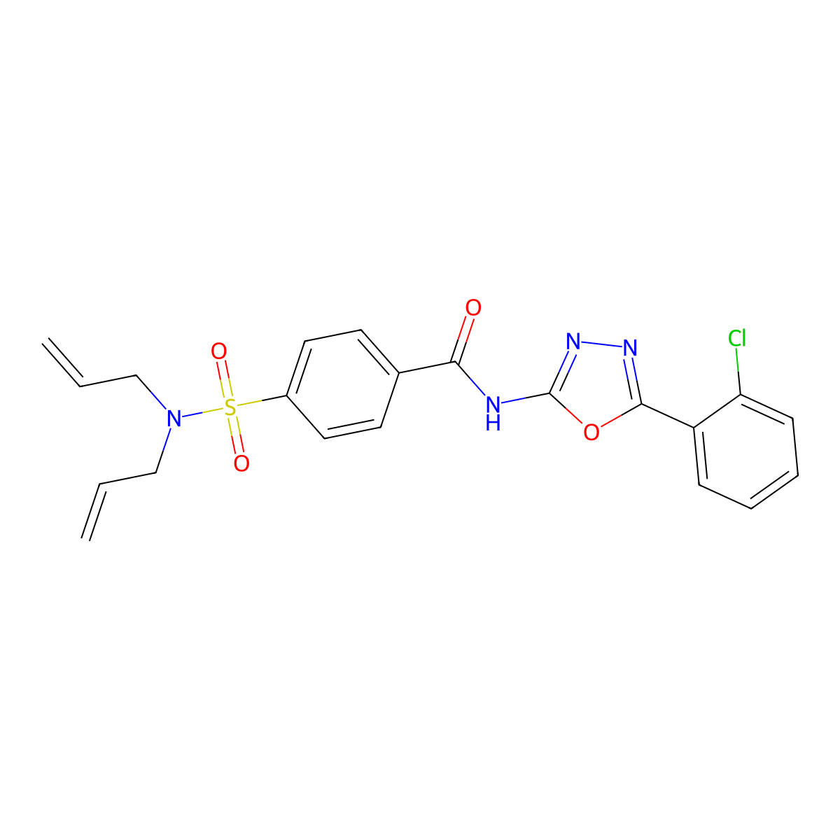 N-(5-(2-chlorophenyl)-1,3,4-oxadiazol-2-yl)-4-(N,N-diallylsulfamoyl)benzamide molecular structure, CAS 501351-76-4