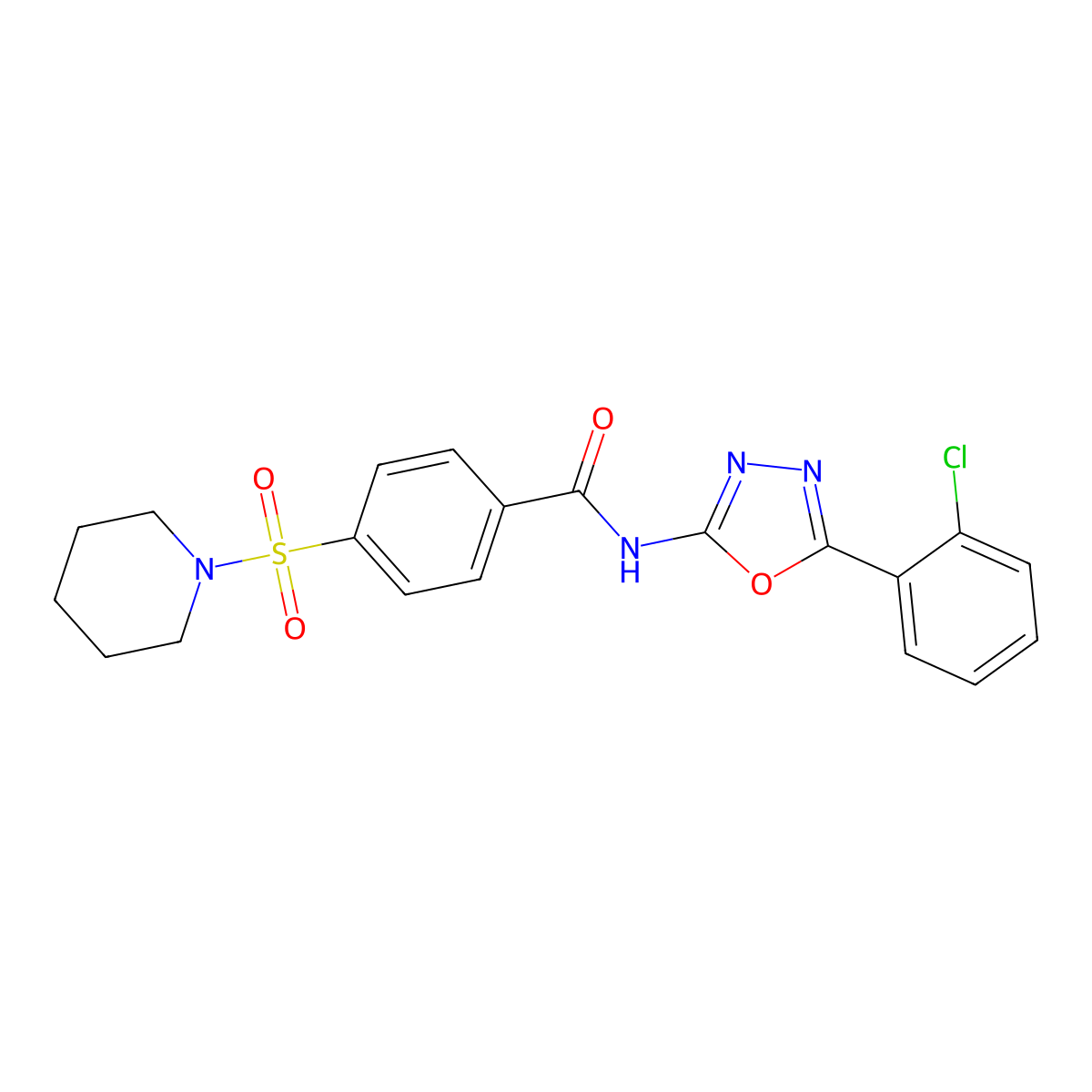 N-[5-(2-chlorophenyl)-1,3,4-oxadiazol-2-yl]-4-piperidin-1-ylsulfonylbenzamide molecular structure, CAS 501351-80-0