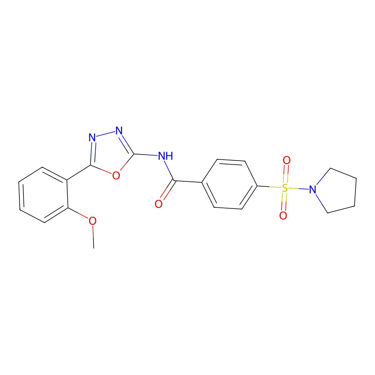 N-(5-(2-methoxyphenyl)-1,3,4-oxadiazol-2-yl)-4-(pyrrolidin-1-ylsulfonyl)benzamide molecular structure, CAS 501352-03-0