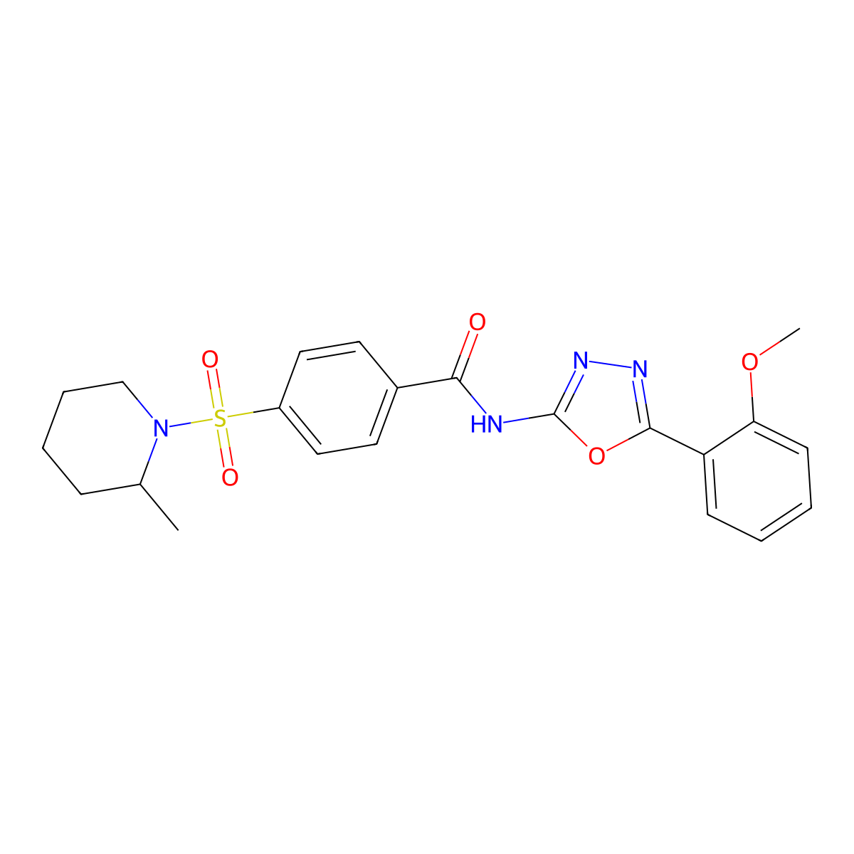 N-(5-(2-methoxyphenyl)-1,3,4-oxadiazol-2-yl)-4-((2-methylpiperidin-1-yl)sulfonyl)benzamide molecular structure, CAS 501352-06-3