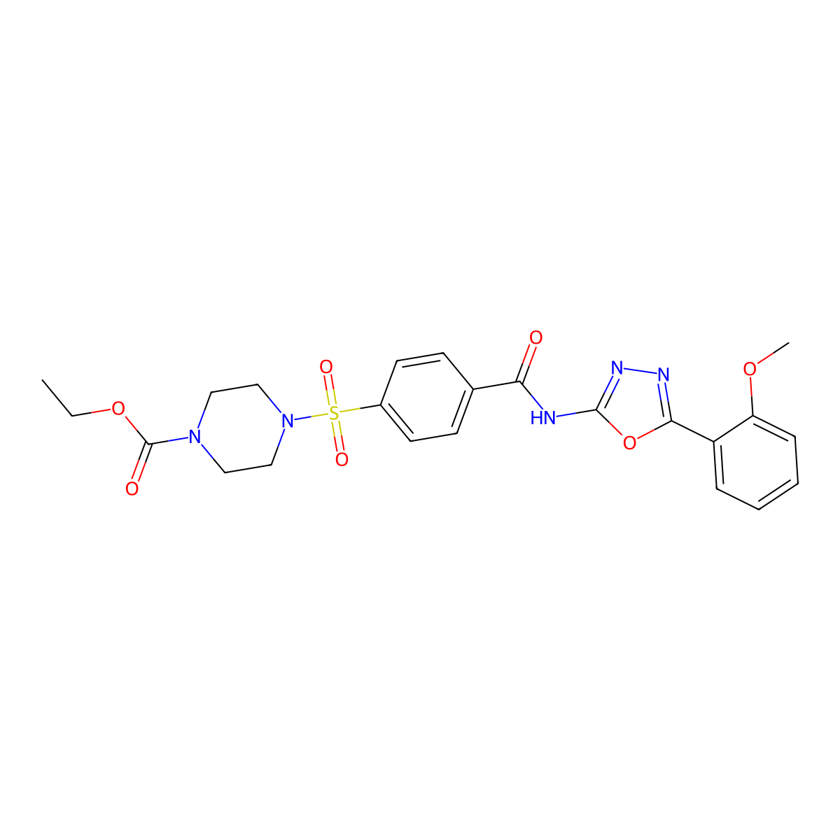 Ethyl 4-((4-((5-(2-methoxyphenyl)-1,3,4-oxadiazol-2-yl)carbamoyl)phenyl)sulfonyl)piperazine-1-carboxylate molecular structure, CAS 501352-15-4
