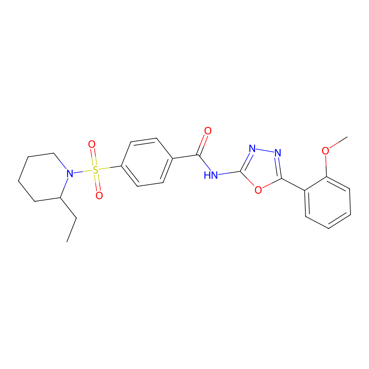 4-((2-ethylpiperidin-1-yl)sulfonyl)-N-(5-(2-methoxyphenyl)-1,3,4-oxadiazol-2-yl)benzamide molecular structure, CAS 501352-18-7