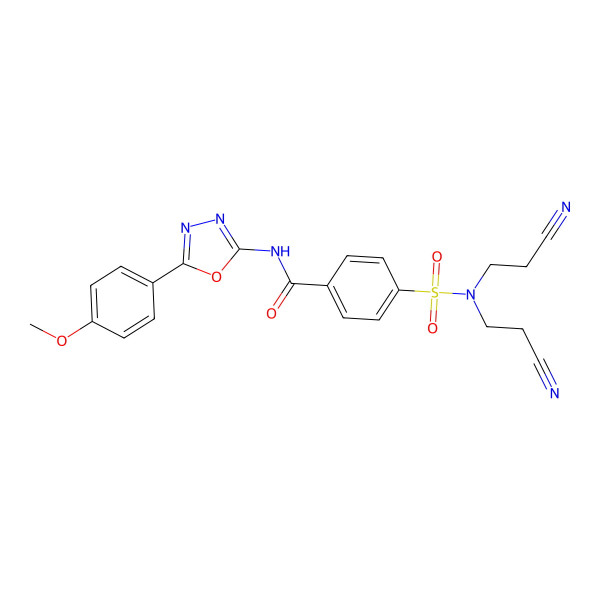 4-[bis(2-cyanoethyl)sulfamoyl]-N-[5-(4-methoxyphenyl)-1,3,4-oxadiazol-2-yl]benzamide molecular structure, CAS 501352-21-2