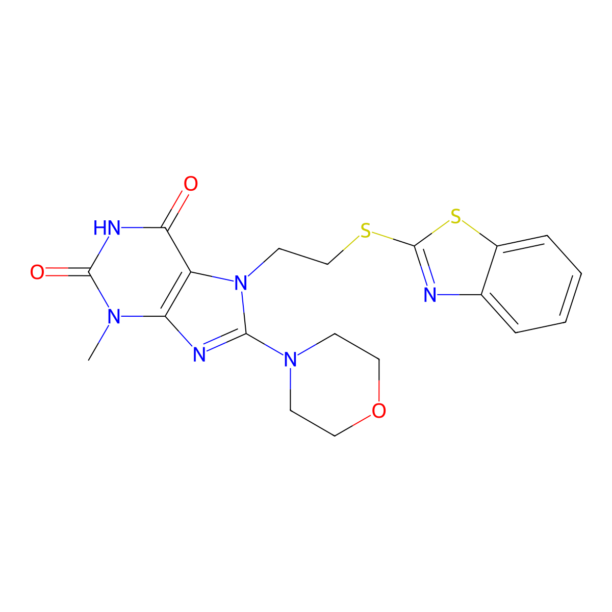 7-(2-(benzo[d]thiazol-2-ylthio)ethyl)-3-methyl-8-morpholino-1H-purine-2,6(3H,7H)-dione molecular structure, CAS 501352-29-0