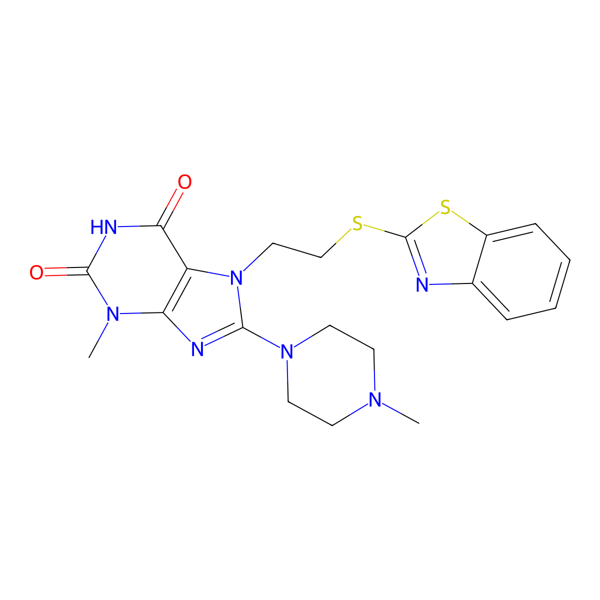 7-[2-(1,3-Benzothiazol-2-ylsulfanyl)ethyl]-3-methyl-8-(4-methylpiperazin-1-yl)purine-2,6-dione molecular structure, CAS 501352-32-5