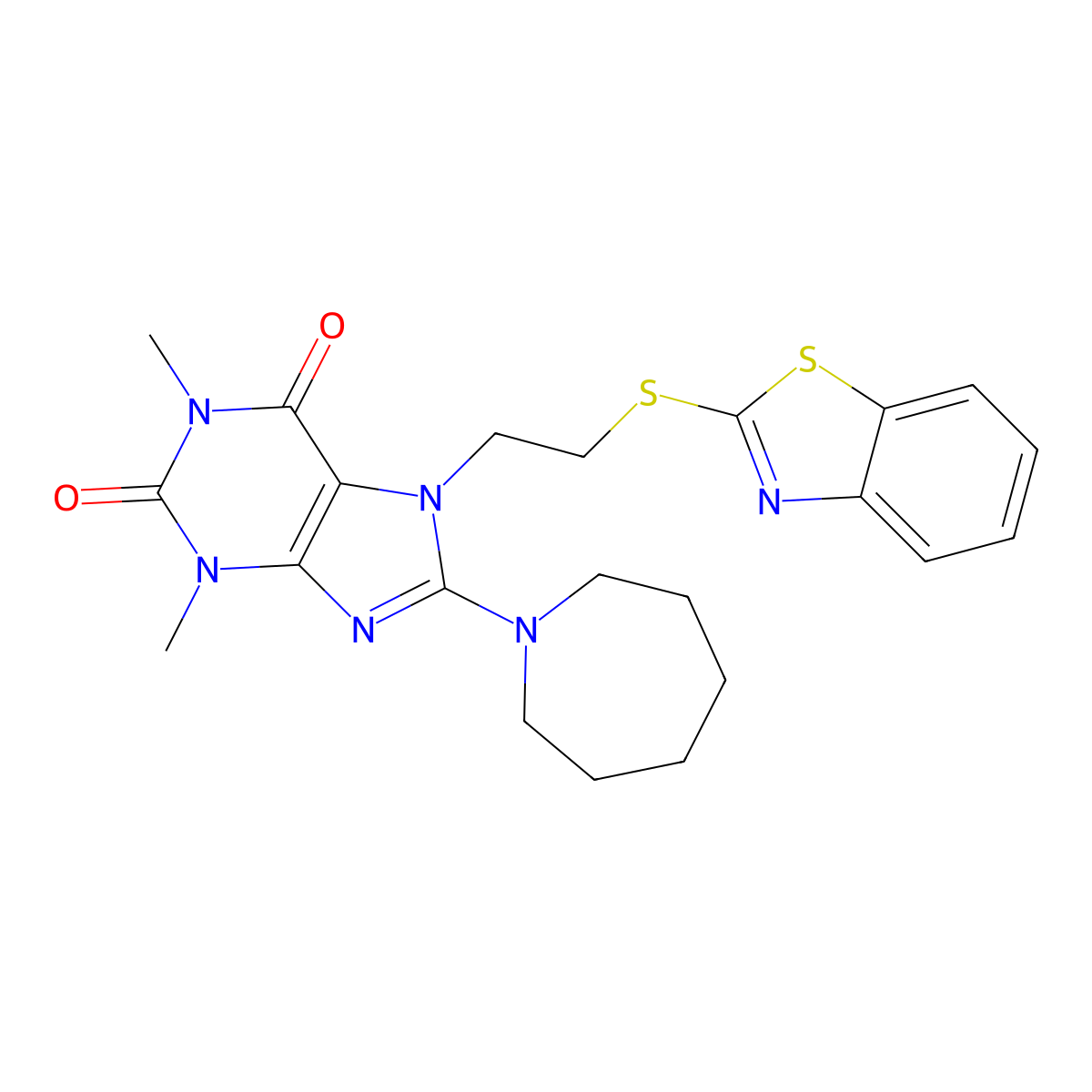 8-(azepan-1-yl)-7-(2-(benzo[d]thiazol-2-ylthio)ethyl)-1,3-dimethyl-1H-purine-2,6(3H,7H)-dione molecular structure, CAS 501352-38-1