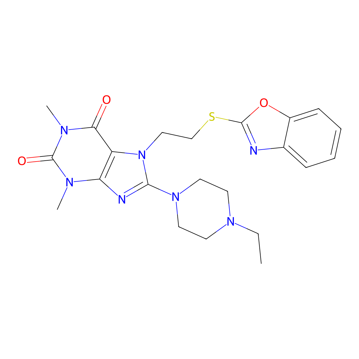 7-(2-(benzo[d]oxazol-2-ylthio)ethyl)-8-(4-ethylpiperazin-1-yl)-1,3-dimethyl-1H-purine-2,6(3H,7H)-dione molecular structure, CAS 501352-43-8