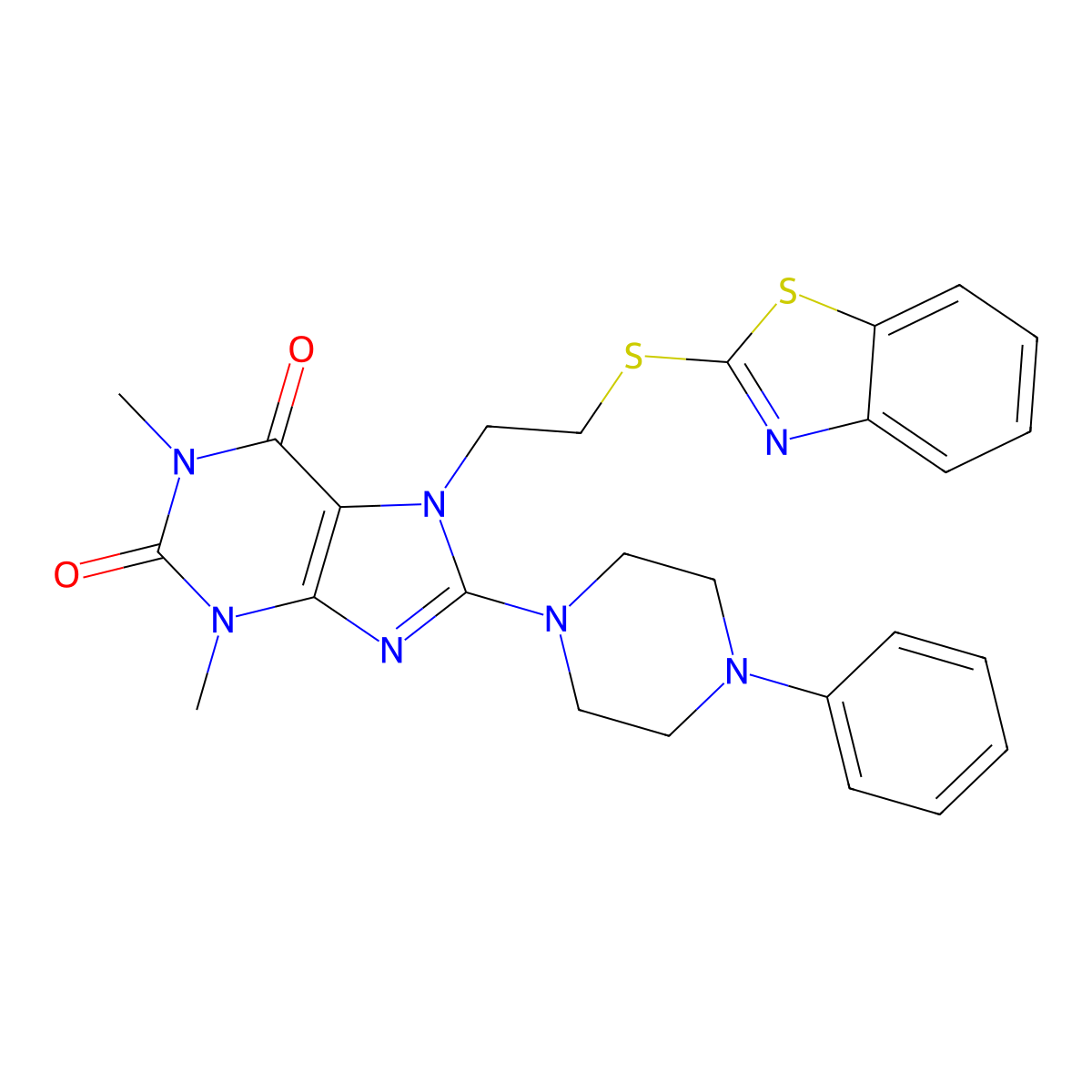 7-(2-(benzo[d]thiazol-2-ylthio)ethyl)-1,3-dimethyl-8-(4-phenylpiperazin-1-yl)-1H-purine-2,6(3H,7H)-dione molecular structure, CAS 501352-44-9