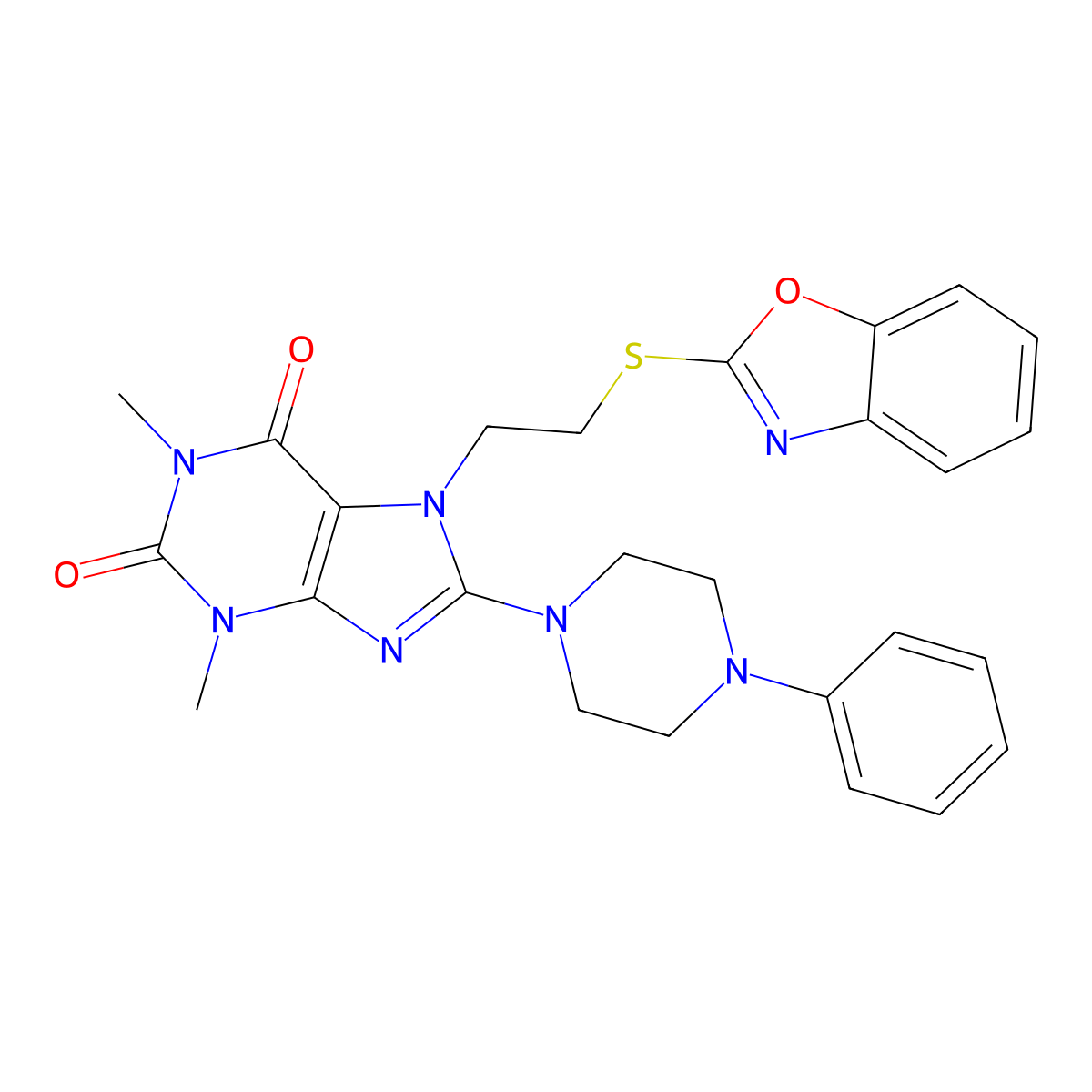 7-(2-(benzo[d]oxazol-2-ylthio)ethyl)-1,3-dimethyl-8-(4-phenylpiperazin-1-yl)-1H-purine-2,6(3H,7H)-dione molecular structure, CAS 501352-45-0