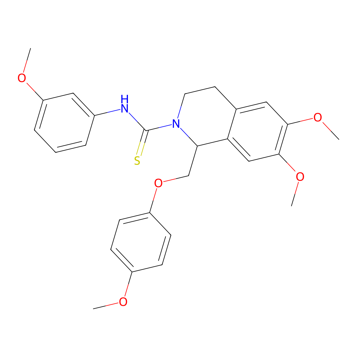 6,7-dimethoxy-1-((4-methoxyphenoxy)methyl)-N-(3-methoxyphenyl)-3,4-dihydroisoquinoline-2(1H)-carbothioamide molecular structure, CAS 501352-61-0