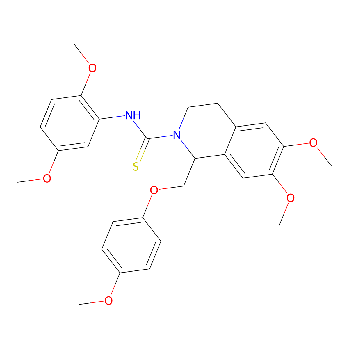 N-(2,5-dimethoxyphenyl)-6,7-dimethoxy-1-((4-methoxyphenoxy)methyl)-3,4-dihydroisoquinoline-2(1H)-carbothioamide molecular structure, CAS 501352-63-2