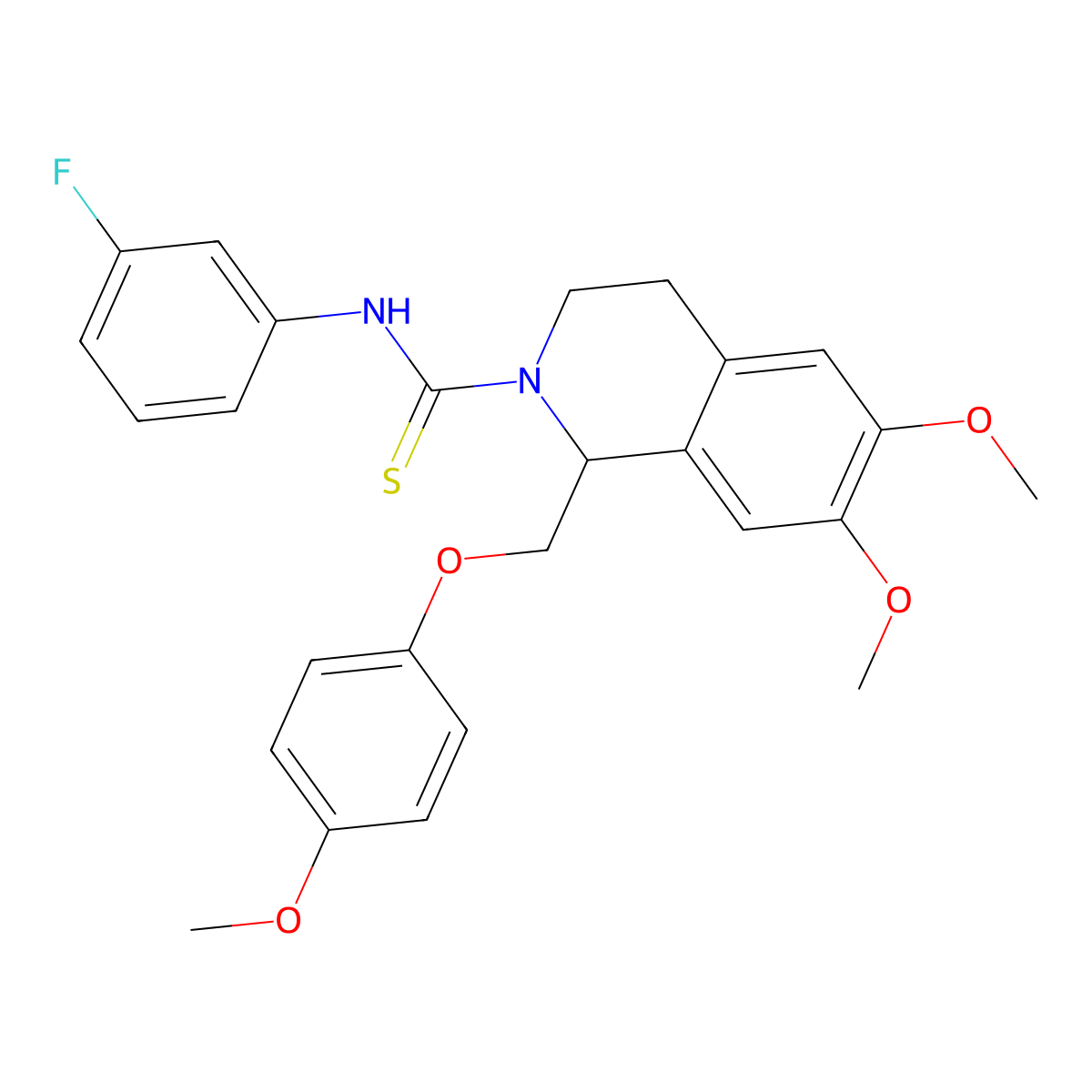 N-(3-fluorophenyl)-6,7-dimethoxy-1-((4-methoxyphenoxy)methyl)-3,4-dihydroisoquinoline-2(1H)-carbothioamide molecular structure, CAS 501352-65-4