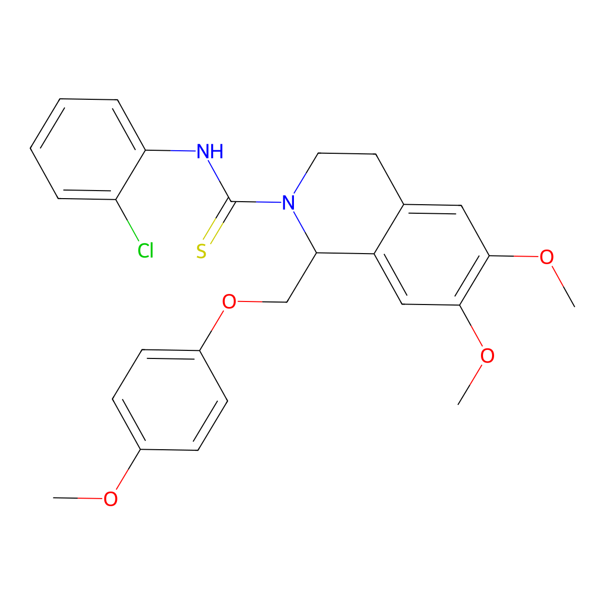 N-(2-chlorophenyl)-6,7-dimethoxy-1-((4-methoxyphenoxy)methyl)-3,4-dihydroisoquinoline-2(1H)-carbothioamide molecular structure, CAS 501352-67-6