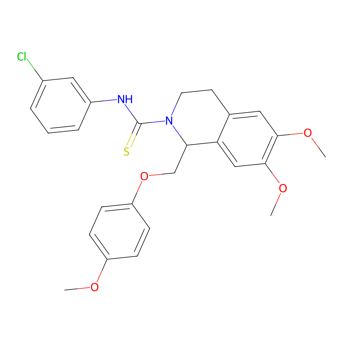 N-(3-chlorophenyl)-6,7-dimethoxy-1-((4-methoxyphenoxy)methyl)-3,4-dihydroisoquinoline-2(1H)-carbothioamide molecular structure, CAS 501352-68-7