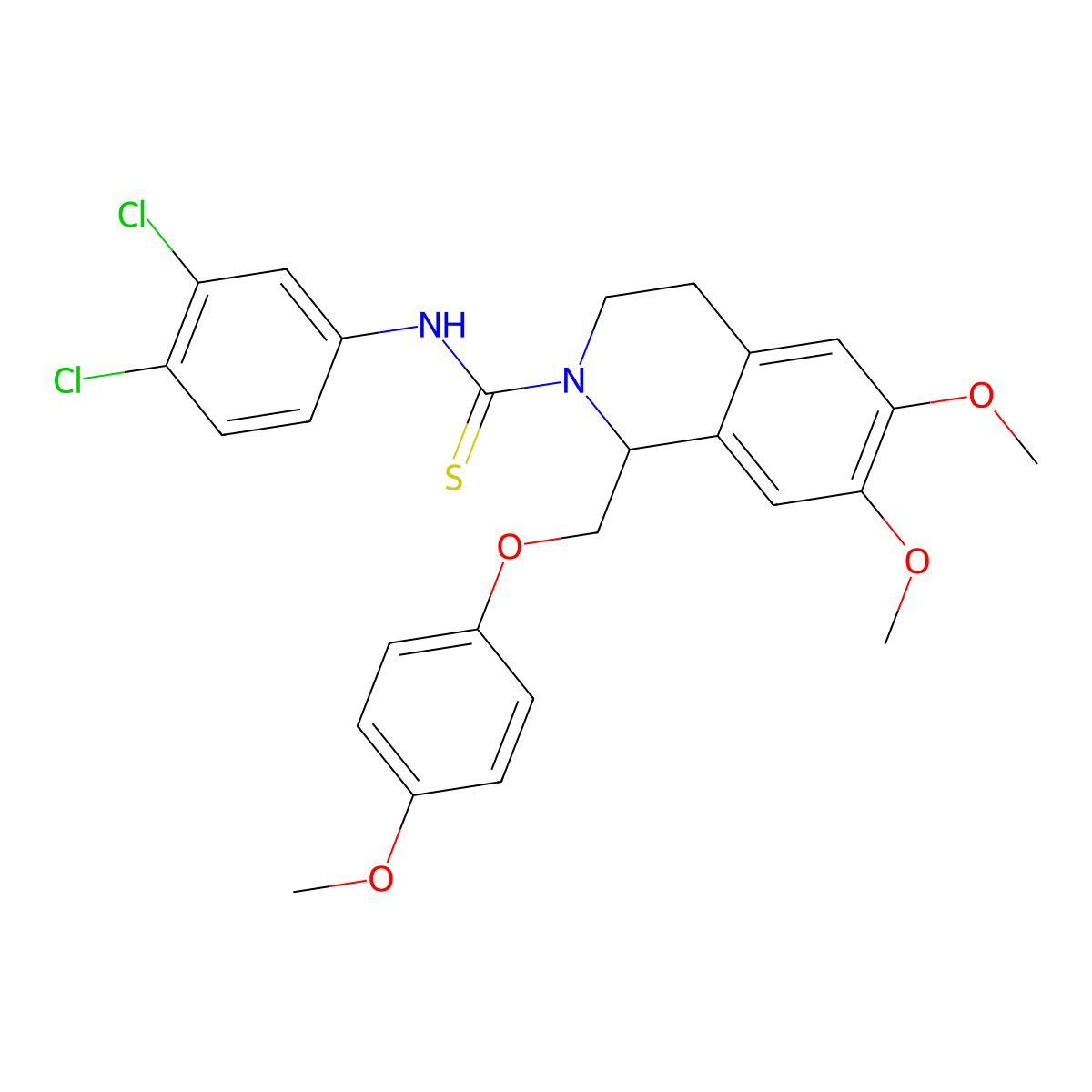 N-(3,4-dichlorophenyl)-6,7-dimethoxy-1-((4-methoxyphenoxy)methyl)-3,4-dihydroisoquinoline-2(1H)-carbothioamide molecular structure, CAS 501352-69-8