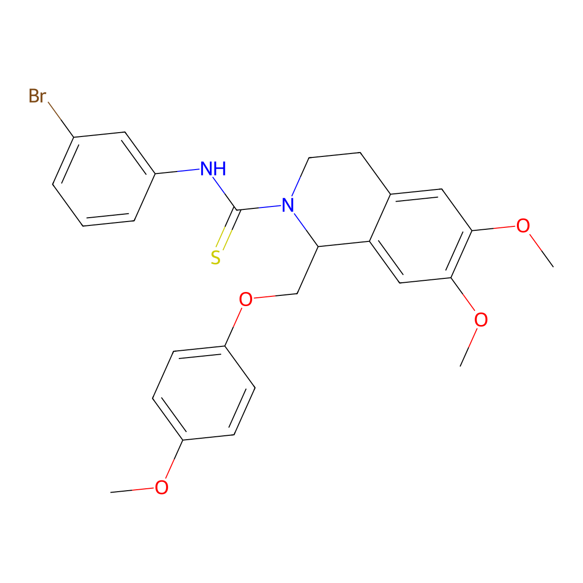 N-(3-bromophenyl)-6,7-dimethoxy-1-((4-methoxyphenoxy)methyl)-3,4-dihydroisoquinoline-2(1H)-carbothioamide molecular structure, CAS 501352-71-2