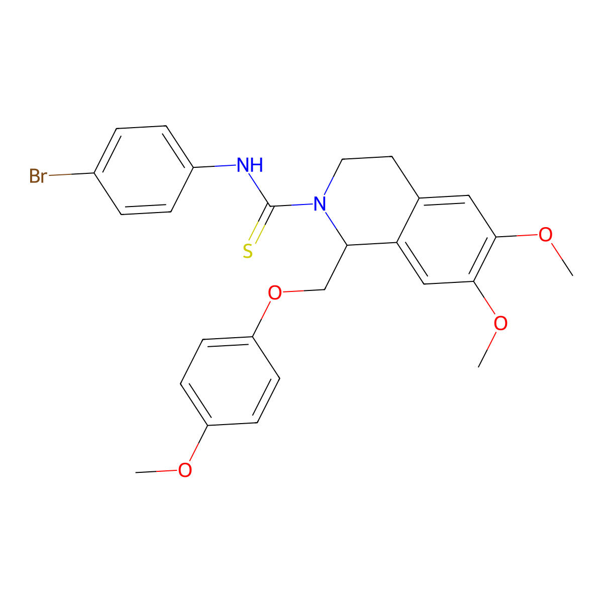 N-(4-bromophenyl)-6,7-dimethoxy-1-((4-methoxyphenoxy)methyl)-3,4-dihydroisoquinoline-2(1H)-carbothioamide molecular structure, CAS 501352-72-3