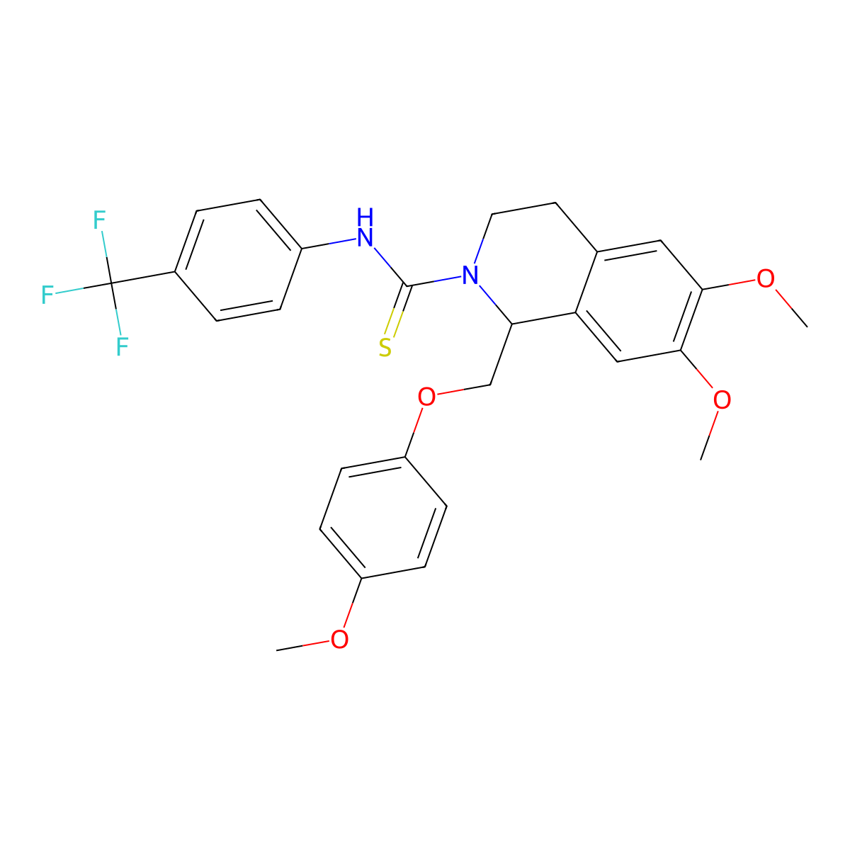6,7-dimethoxy-1-((4-methoxyphenoxy)methyl)-N-(4-(trifluoromethyl)phenyl)-3,4-dihydroisoquinoline-2(1H)-carbothioamide molecular structure, CAS 501352-75-6