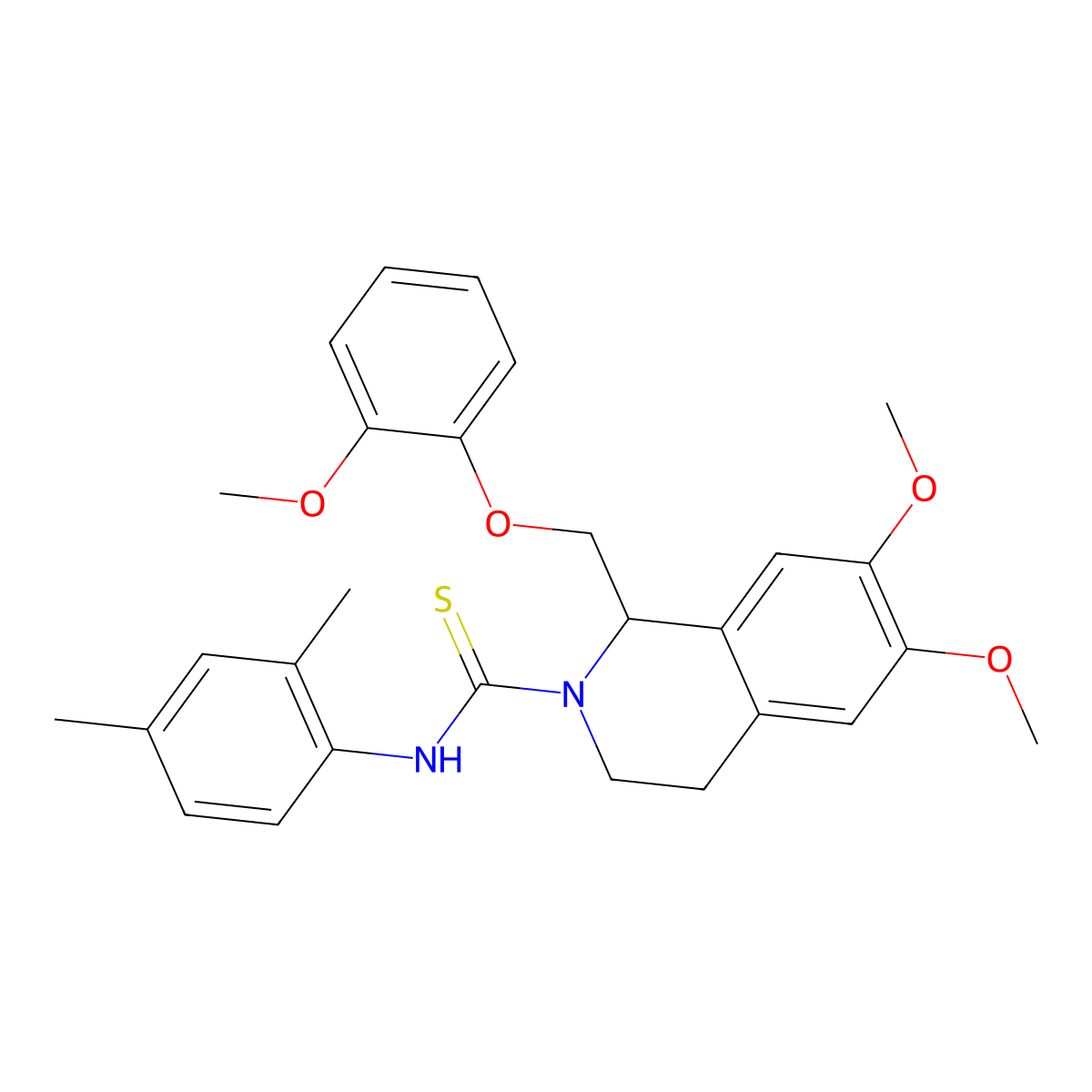 N-(2,4-dimethylphenyl)-6,7-dimethoxy-1-((2-methoxyphenoxy)methyl)-3,4-dihydroisoquinoline-2(1H)-carbothioamide molecular structure, CAS 501352-78-9