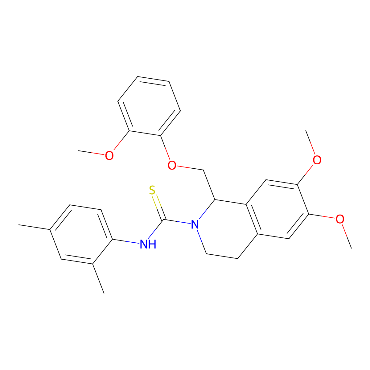 N-(2,4-dimethylphenyl)-6,7-dimethoxy-1-((2-methoxyphenoxy)methyl)-3,4-dihydroisoquinoline-2(1H)-carbothioamide molecular structure, CAS 501352-78-9