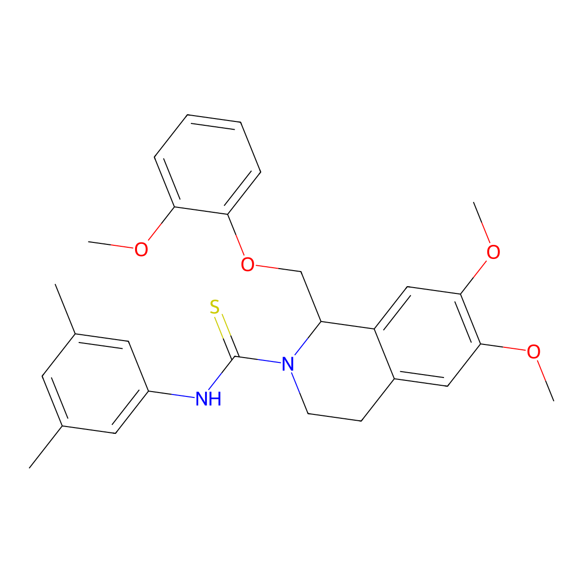 N-(3,5-dimethylphenyl)-6,7-dimethoxy-1-((2-methoxyphenoxy)methyl)-3,4-dihydroisoquinoline-2(1H)-carbothioamide molecular structure, CAS 501352-79-0